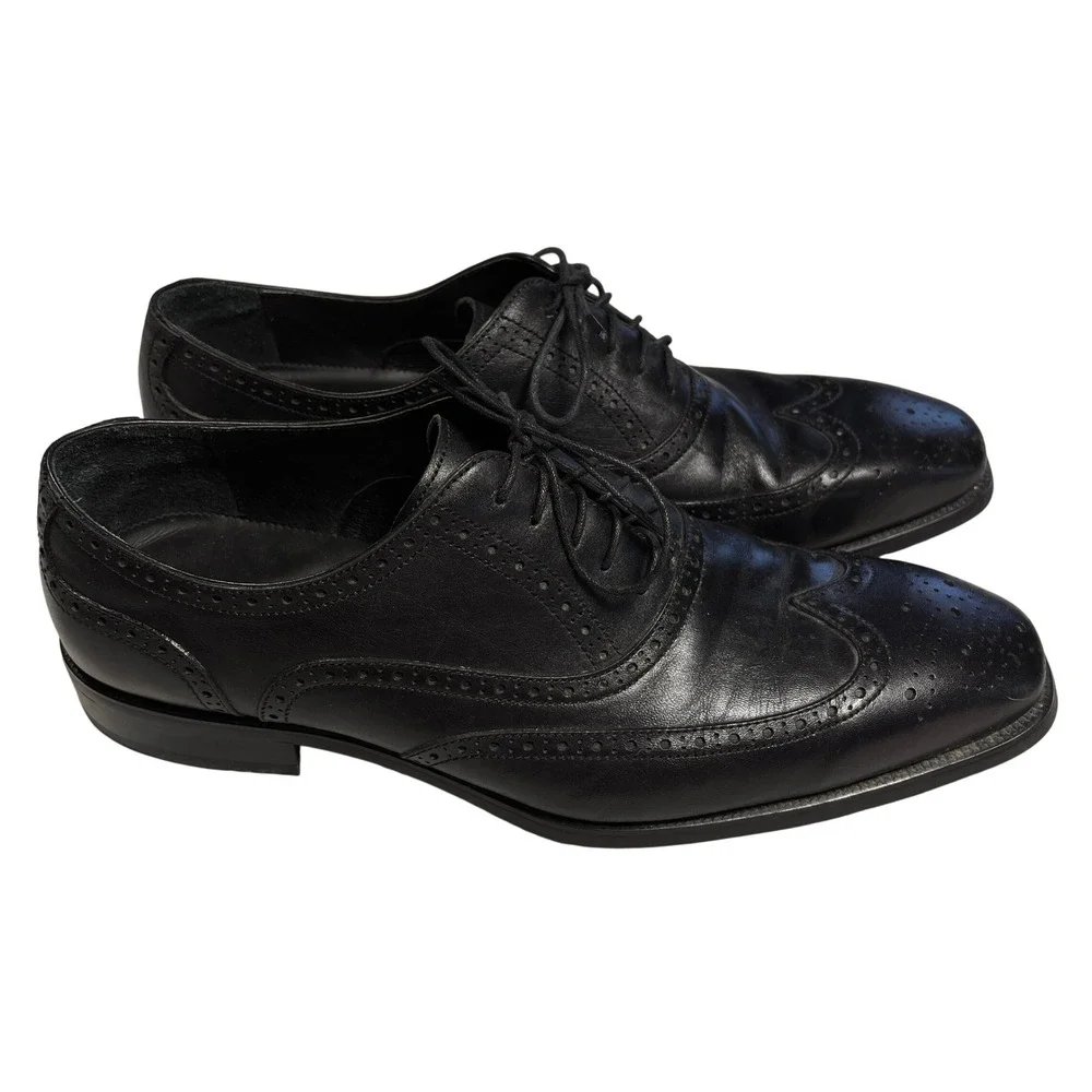 Hallow Unbind Mens Black Leather Wingtip Brogue Oxford Shoes Size US 12 Classic